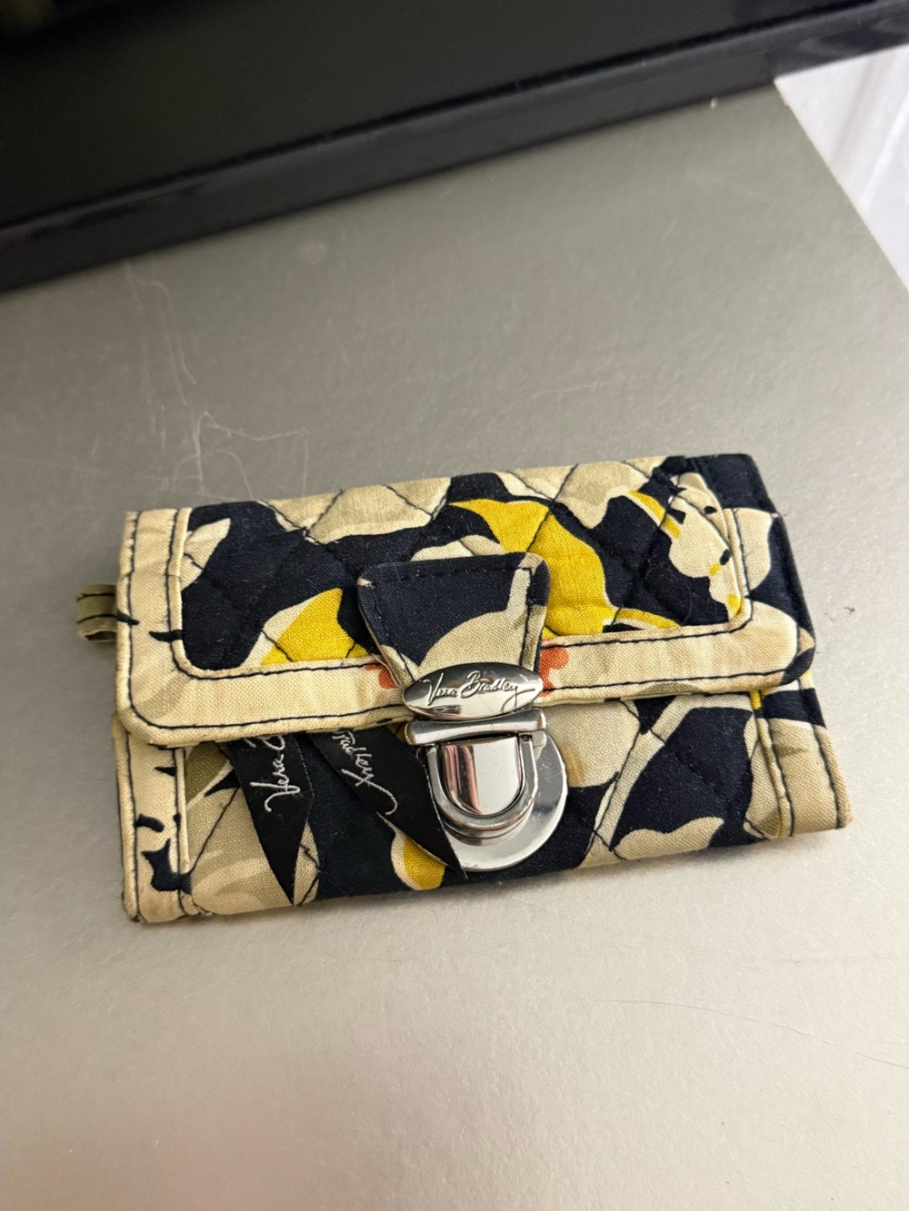 Vera Bradley Yellow Navy Floral Quilted Phone Wallet